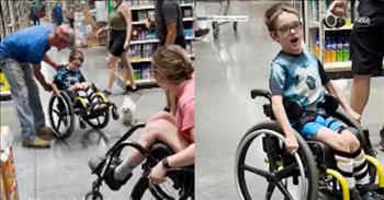 Little Boy In Wheelchair Befriends Stranger In Store After She Teaches Him To Do Wheelies